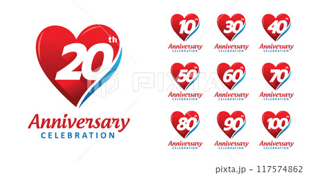 set of anniversary red love number design 117574862