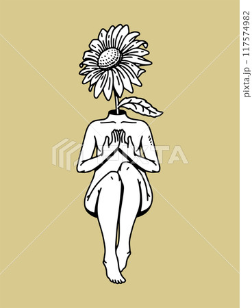 fantasy illustration of flowers and women, drawing, ink, line art 117574982