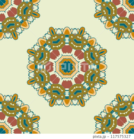 Vintage Tribal Ethnic Festive Abstract Floral Vector Pattern. Geometric flower mandala carpet ornamental 117575327
