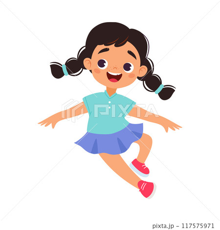 Funny Girl Kid Character Enjoy and Having Fun Vector Illustration Funny Girl Kid Character Enjoy and Having Fun Vector Illustration 117575971