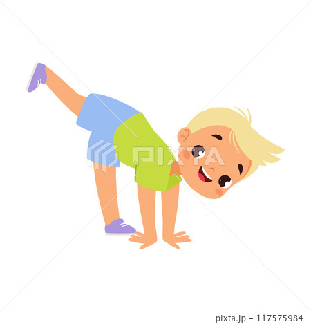 Funny Boy Kid Character Enjoy and Having Fun Vector Illustration 117575984