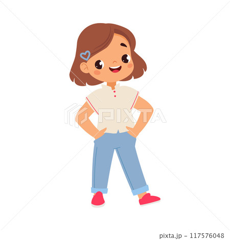 Funny Girl Kid Character Enjoy and Having Fun...のイラスト素材 [117576048] - PIXTA