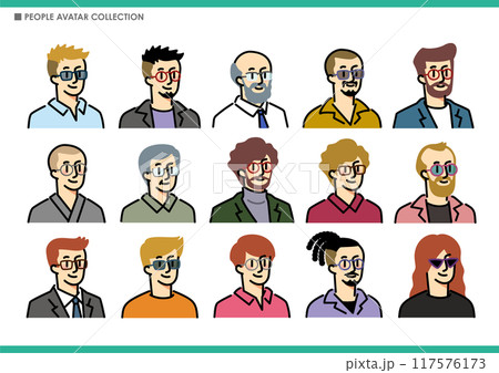 シンプルな男性アイコンのセット。めがね。 117576173