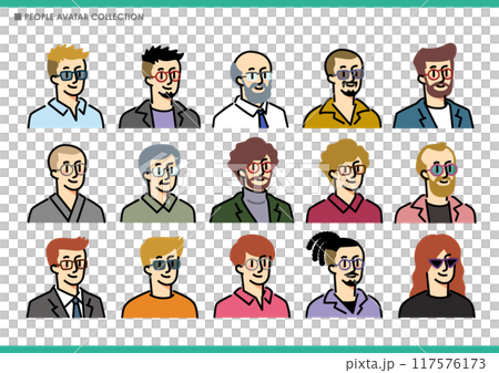 シンプルな男性アイコンのセット。めがね。 117576173