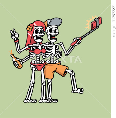skull couple taking selfie illustration skull couple taking selfie illustration 117577271