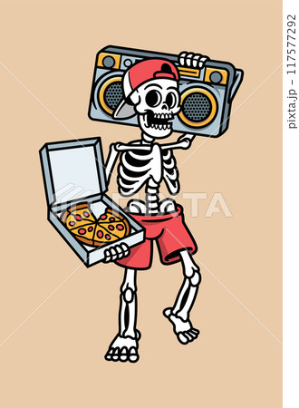 skulls carrying pizza and boombox radio 117577292
