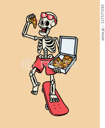 skulls skateboarding and eating pizza 117577293