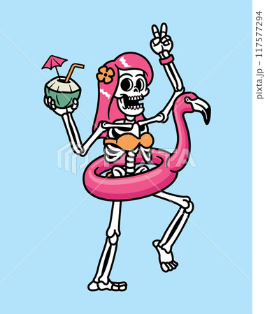 summer skeleton in flamingo float 117577294