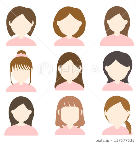 顔無しのシンプルな女性のセットアイコンイラスト素材 117577533