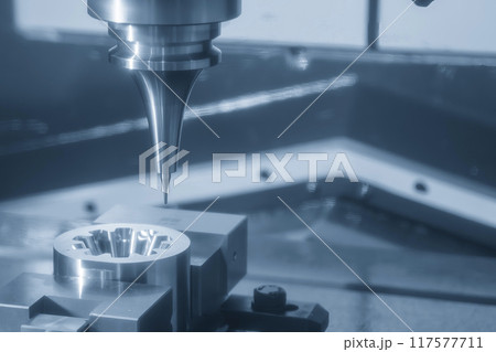 The CNC milling machine high precision cutting  mold part by solid ball nose end mill tool. 117577711