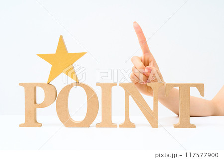 「POINT」と並べられたアルファベットの木製ブロック 117577900