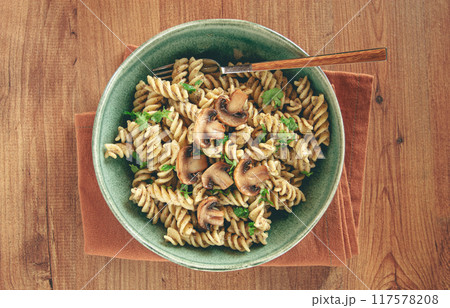 fusilli pasta, in creamy mushroom sauce, pasta with mushrooms, homemade, no people, fusilli pasta, in creamy mushroom sauce, pasta with mushrooms, homemade, no people, 117578208