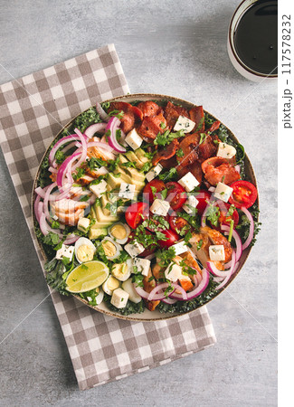 Cobb salad, keto food, top view, no people, close-up, Cobb salad, keto food, top view, no people, close-up, 117578232