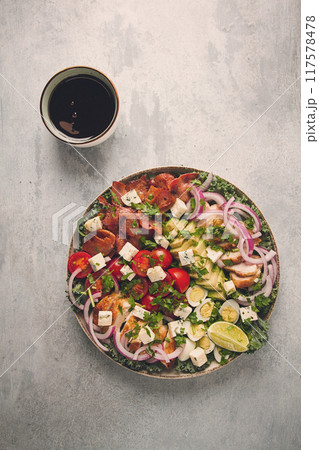 Cobb salad, keto food, top view, no people, close-up, Cobb salad, keto food, top view, no people, close-up, 117578478