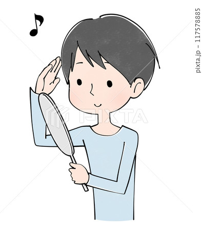 髪を見て笑顔になる若い男性のイラスト 117578885