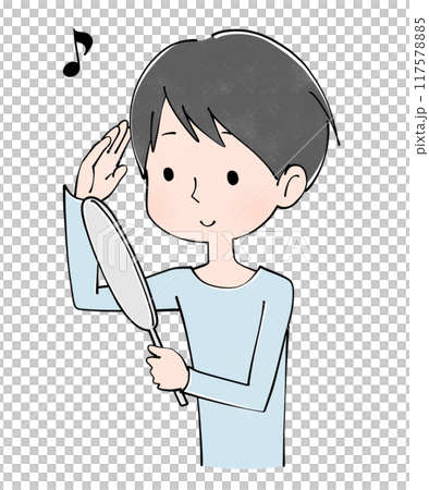 髪を見て笑顔になる若い男性のイラスト 117578885