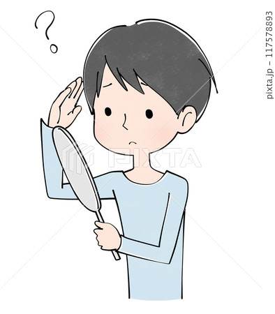 髪で悩む若い男性のイラスト 髪で悩む若い男性のイラスト 117578893