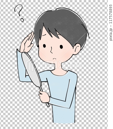 髪で悩む若い男性のイラスト 髪で悩む若い男性のイラスト 117578893