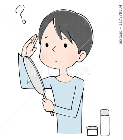 薄毛で悩む若い男性のイラスト 117579334