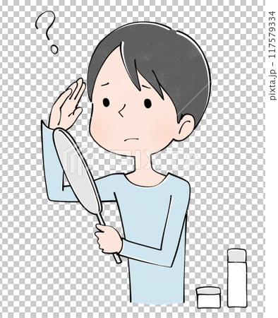 薄毛で悩む若い男性のイラスト 117579334