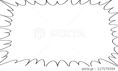 ギザギザな横長の黒い線の吹き出し -シンプルなコミック調のバナーやフレームの素材 - 16:9 117579394