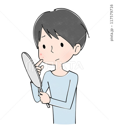 ニキビに悩む若い男性のイラスト ニキビに悩む若い男性のイラスト 117579716