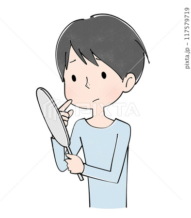鼻の毛穴に悩む若い男性のイラスト 鼻の毛穴に悩む若い男性のイラスト 117579719