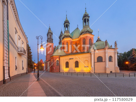 Cathedral of St. Peter and Paul in Poznan at dawn with Gothic towers in soft morning light. 117580029
