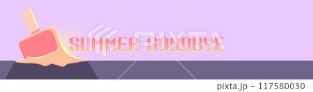 vector goodbye summer vintage concept horizontal illustration with melt ice cream on ultraviolet sky background. End of summer horizontal wide banner and background vector goodbye summer vintage concept horizontal illustration with melt ice cream on ultraviolet sky background. End of summer horizontal wide banner and background 117580030