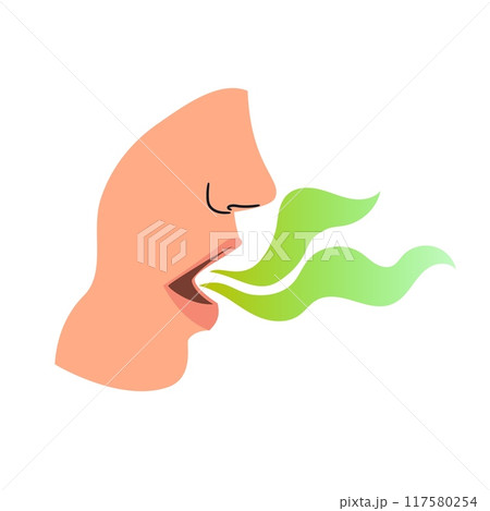 Stink from unbrushed teeth, bad smelly breath. Green smoke for unpleasant aromas 117580254