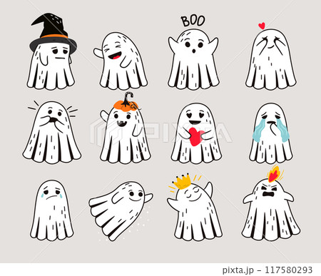 Funny ghosts emoticons collection for halloween design Funny ghosts emoticons collection for halloween design 117580293
