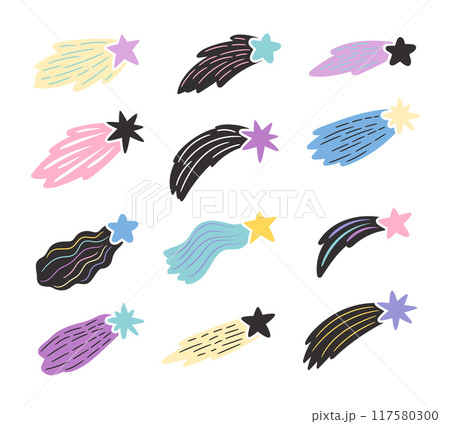 Colorful bright falling stars with tails set 117580300