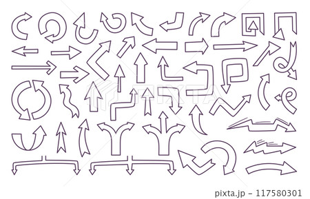 Collection of hand drawn arrows. Sketch arrow design in doodle style for education and business plan 117580301
