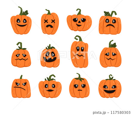 Collection of funny pumpkins for halloween design Collection of funny pumpkins for halloween design 117580303
