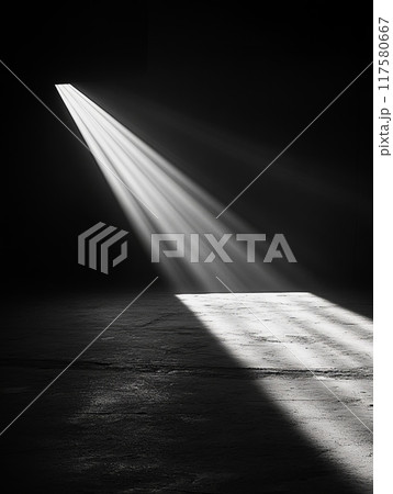 Beams of light and casting shadows on a black background Beams of light and casting shadows on a black background 117580667