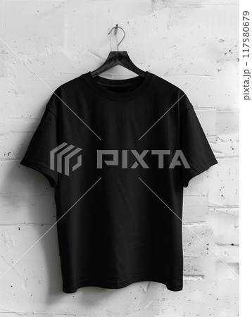 mocap of an oversized black t-shirt on a hanger 117580679