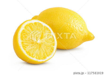 Ripe lemons isolated on white background with full depth of field. 117581019