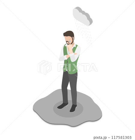 3D Isometric Flat Vector Illustration of Lucky And Unlucky People, Stressed Unhappy vs Smiling Optimistic Person. Item 1 117581303