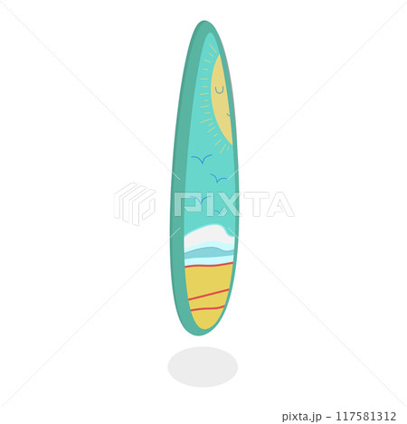 3D Isometric Flat Vector Set of Surfboards, Extreme Activity Equipment. Item 7 117581312