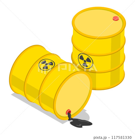 3D Isometric Flat Vector Set of Radioactive Waste Items, Hazardous Waste Management. Item 3 117581330