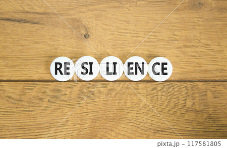 Resilience symbol. Concept word Resilience on beautiful white pill. Beautiful wooden background. Business resilience concept. Copy space. Resilience symbol. Concept word Resilience on beautiful white pill. Beautiful wooden background. Business resilience concept. Copy space. 117581805