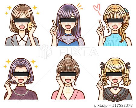 容疑をかけられて目隠しされた大人女性のイラストセット 容疑をかけられて目隠しされた大人女性のイラストセット 117582379