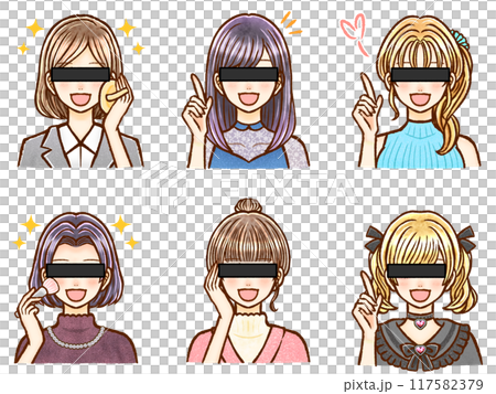 容疑をかけられて目隠しされた大人女性のイラストセット 容疑をかけられて目隠しされた大人女性のイラストセット 117582379