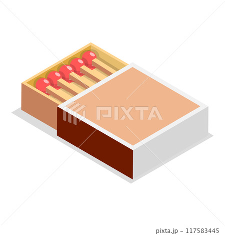 3D Isometric Flat Vector Illustration of Matchstick Box, Wooden Sticks for Making Bonfire Outdoor. Item 4 3D Isometric Flat Vector Illustration of Matchstick Box, Wooden Sticks for Making Bonfire Outdoor. Item 4 117583445