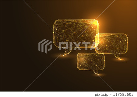 Abstract gold speech bubbles on a dark brown background. Modern communication and elegant dialogue. Abstract gold speech bubbles on a dark brown background. Modern communication and elegant dialogue. 117583603