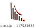 Red Falling Decline Bar Graph with Arrow over White Background 117583682