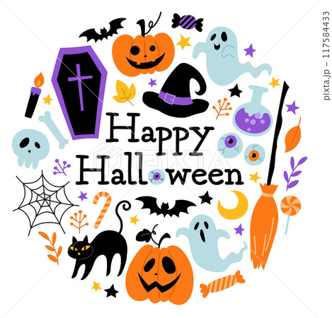 円形のハロウィンベクターイラスト素材 117584433