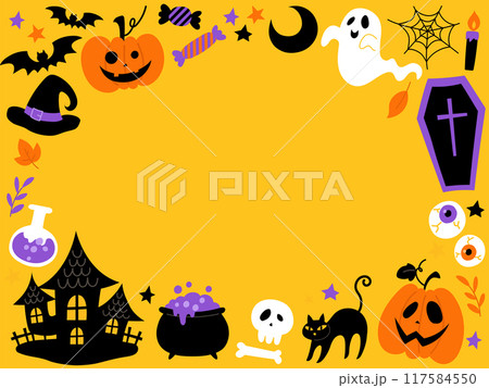 手描きのハロウィン囲みフレーム黄色背景_ベクターイラスト 手描きのハロウィン囲みフレーム黄色背景_ベクターイラスト 117584550