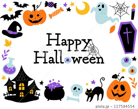 手描きのハロウィン囲みフレーム_文字あり_ベクターイラスト 117584554
