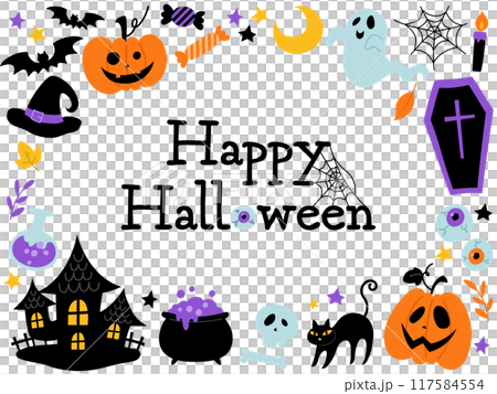 手繪萬聖節盒子框架_帶文字_向量插圖 117584554
